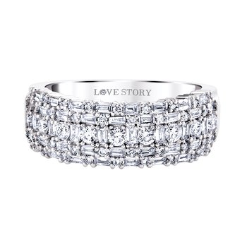 14K White Gold Diamond Band; 1.00ctw;                                                  42 Baguettes = 0.52ctw, 43 Rounds = 0.48ctw all H-I/SI1-SI2  F - DWT = 3.60  From the Love Story® Collection. Diamond in shank logo 012-21873