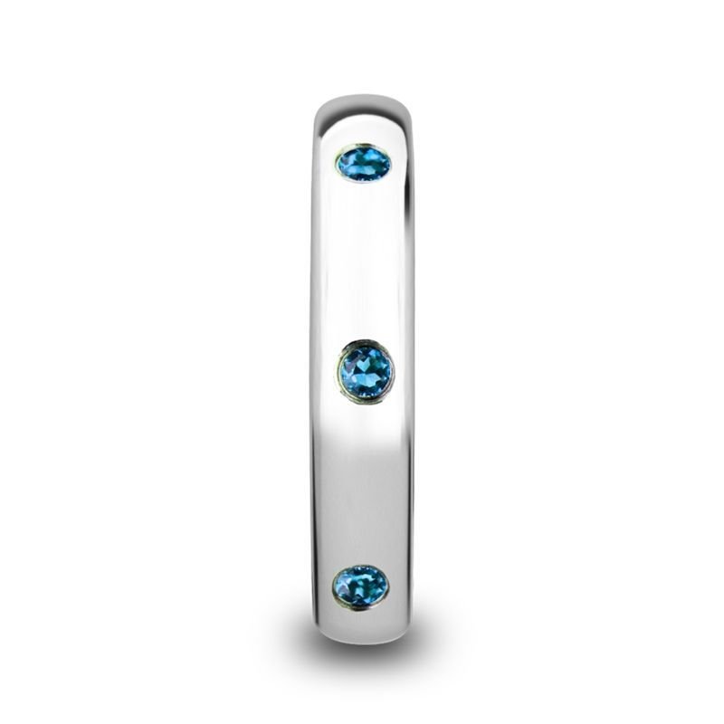 Thorsten HALIA Polished and Domed Tungsten Carbide Wedding Ring with 3 Blue Sapphires Setting - 4mm Thorsten HALIA Polished and Domed Tungsten Carbide Wedding Ring with 3 Blue Sapphires Setting - 4mm