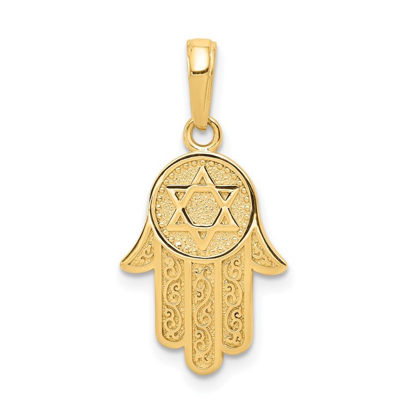 14k Yellow Gold Jewish Hand Of God Star Of David Pendant 14k Yellow Gold Jewish Hand Of God Star Of David Pendant