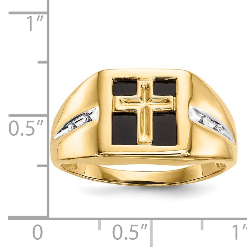 Quality Collection 14k Onyx and Diamond Cross Mens Ring