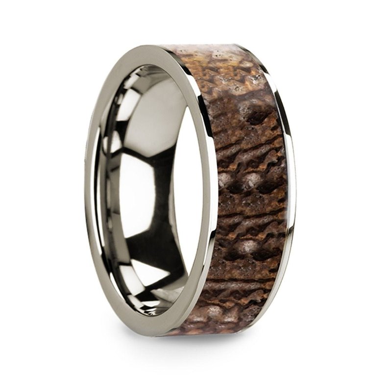 Thorsten 14k White Gold with Brown Dinosaur Inlay & White Diamond Setting - 8mm Thorsten 14k White Gold with Brown Dinosaur Inlay & White Diamond Setting - 8mm