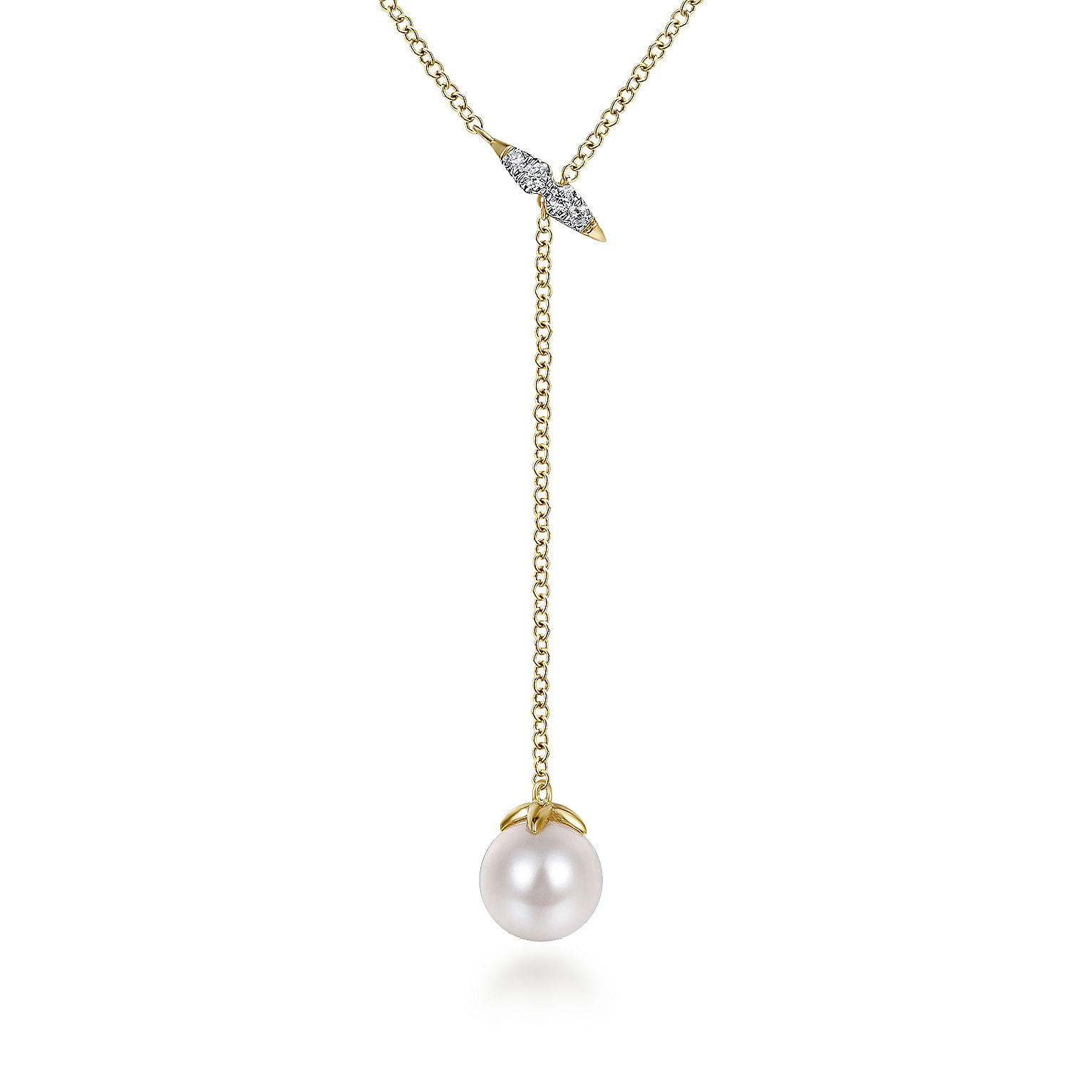 Gabriel Fashion 14K Yellow Gold Diamond Bar Y Necklace with