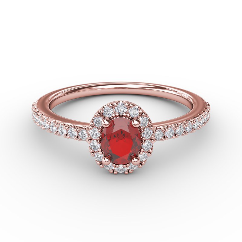 フラダンス Ruby Ring Classic Halo Ruby and Diamond Ring R1646R - Fana