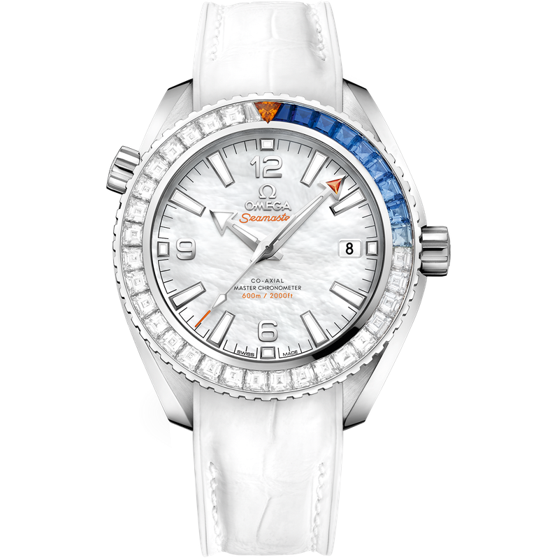 Omega Planet Ocean 600M 39.5 mm, white gold on leather strap with