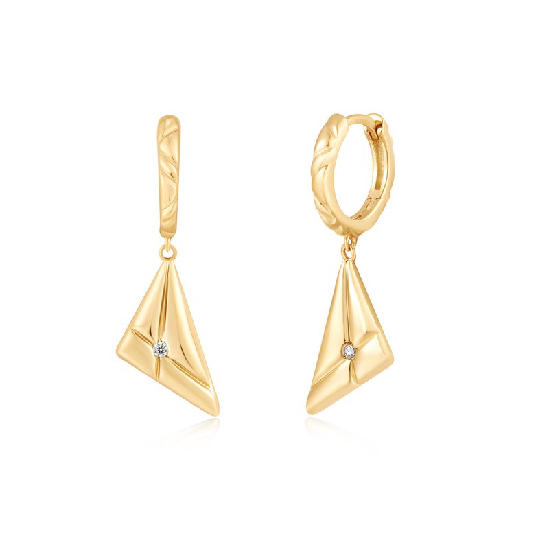 Unisex Gold Triangle Stud Earrings With Black Enamel - Stainless Steel, 10mm, 2 Pairs - View #3
