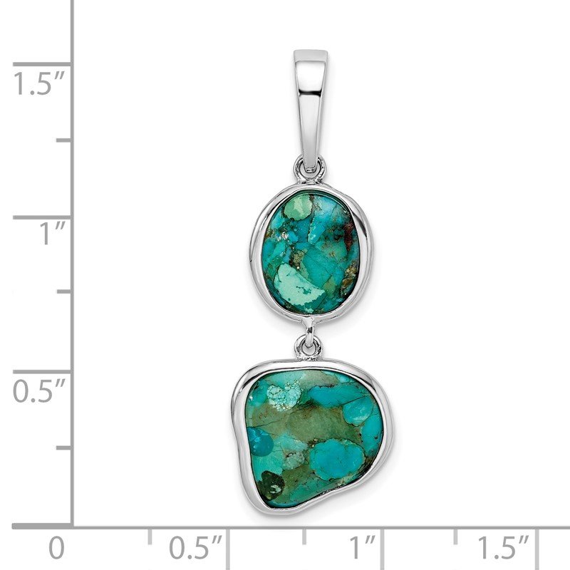 Reconstituted Turquoise Dangle Hoop Earrings Rhodium on Sterling Silver Reconstituted Turquoise Dangle Hoop Earrings Rhodium on Sterling Silver
