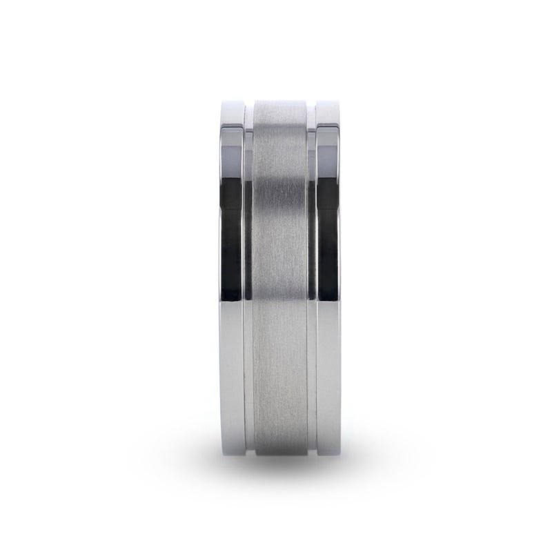Thorsten MAGNUM Flat Polished Edge Titanium Band with Offset Grooves and Satin Center - 8mm
