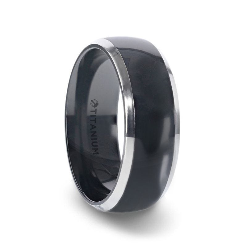 Thorsten SALEEN Domed Polished Finish Black Titanium Men's Wedding Ring With Beveled Polished Edges - 8mm Thorsten SALEEN Domed Polished Finish Black Titanium Men's Wedding Ring With Beveled Polished Edges - 8mm