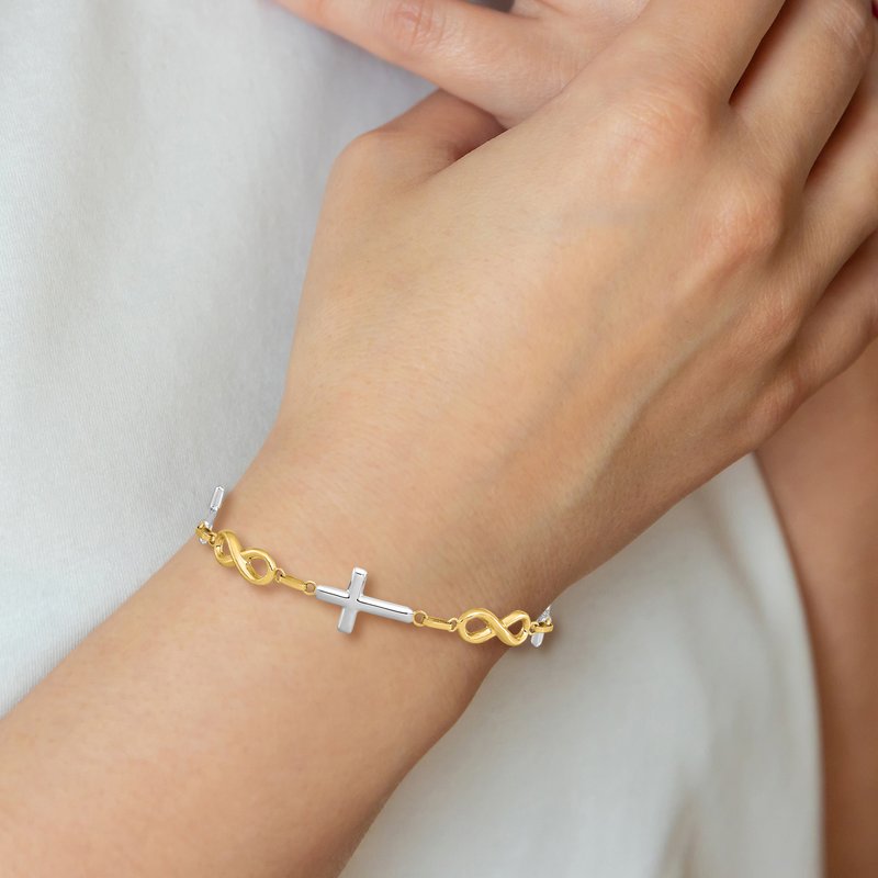 Quality Gold 14K with White Rhodium Polished Cross and