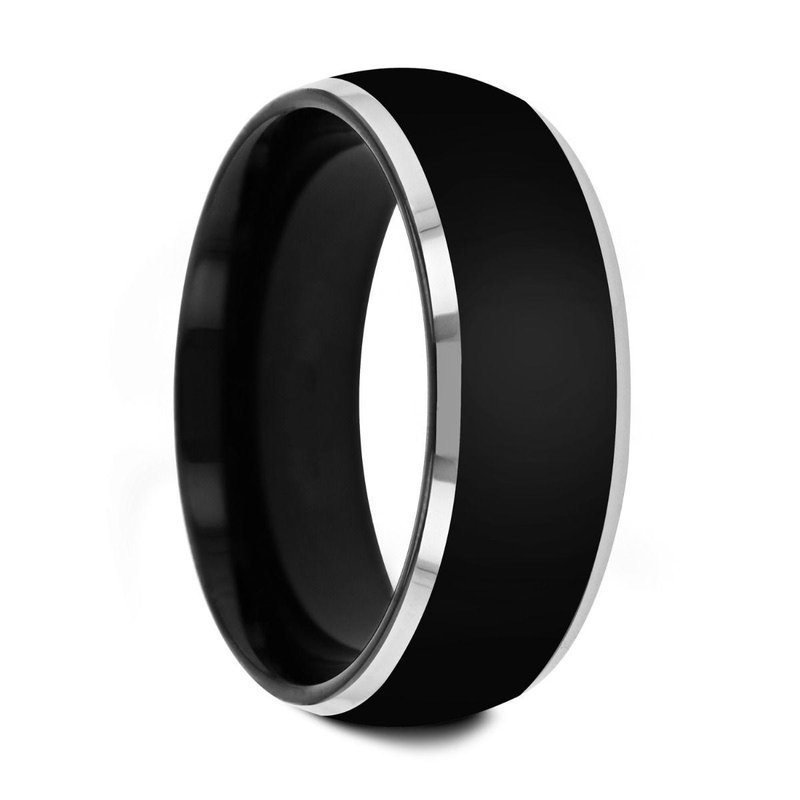 Thorsten MASERATI Black Tungsten Ring with Polished Domed Beveled Edges - 4mm to 10mm