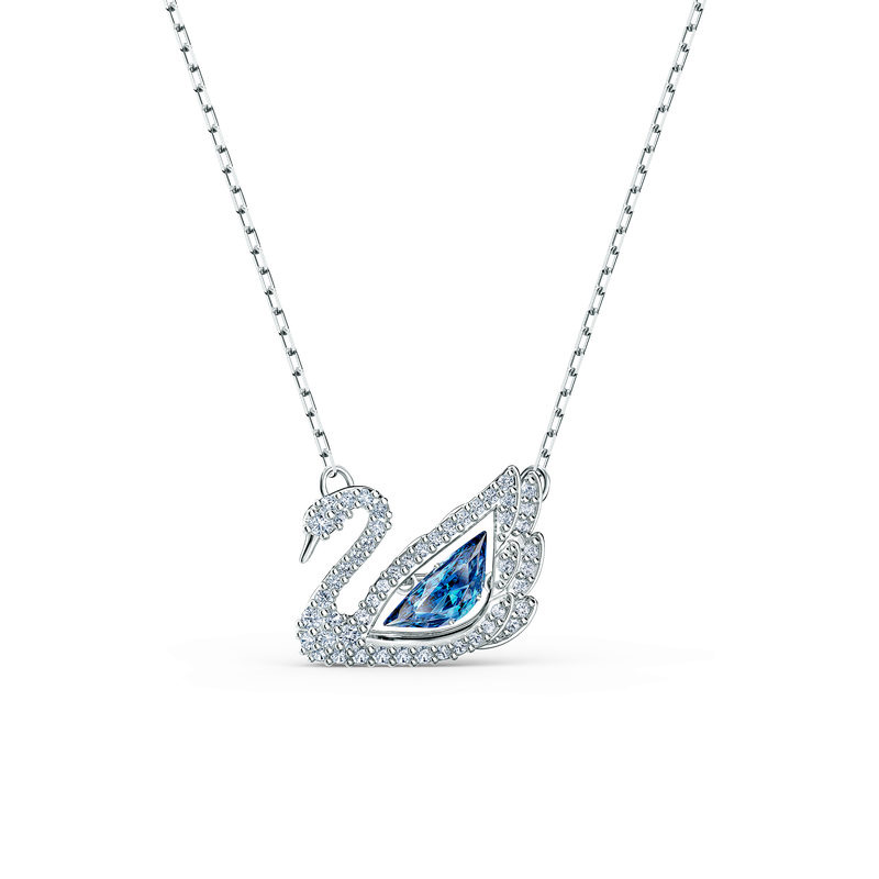 Swarovski Dancing Swan necklace, Swan, Blue, Rhodium plated
