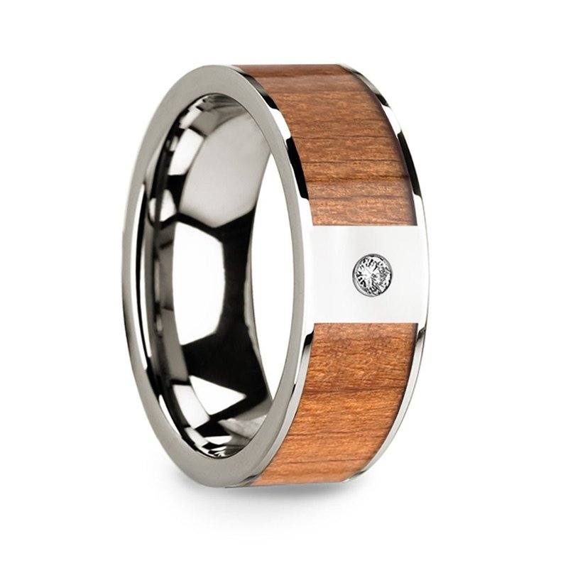 Thorsten Redwood Inlay 14k White Gold Wedding Ring with Diamond Center - 8mm Thorsten Redwood Inlay 14k White Gold Wedding Ring with Diamond Center - 8mm