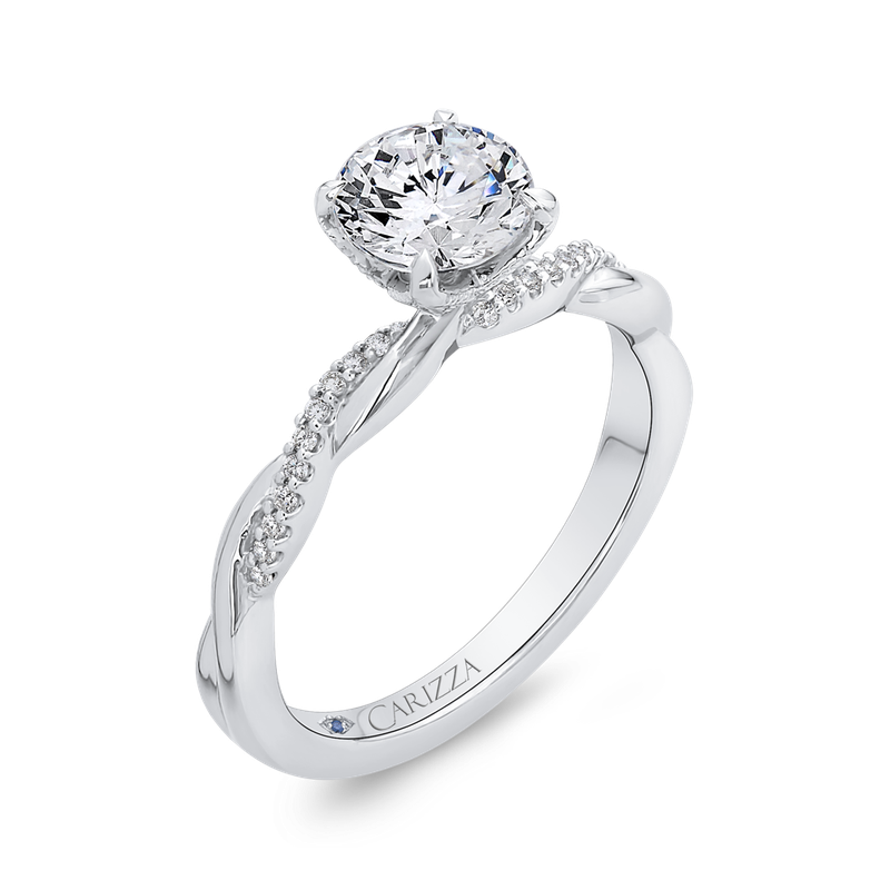 Carizza 14K White Gold Round Diamond Engagement Ring with Criss