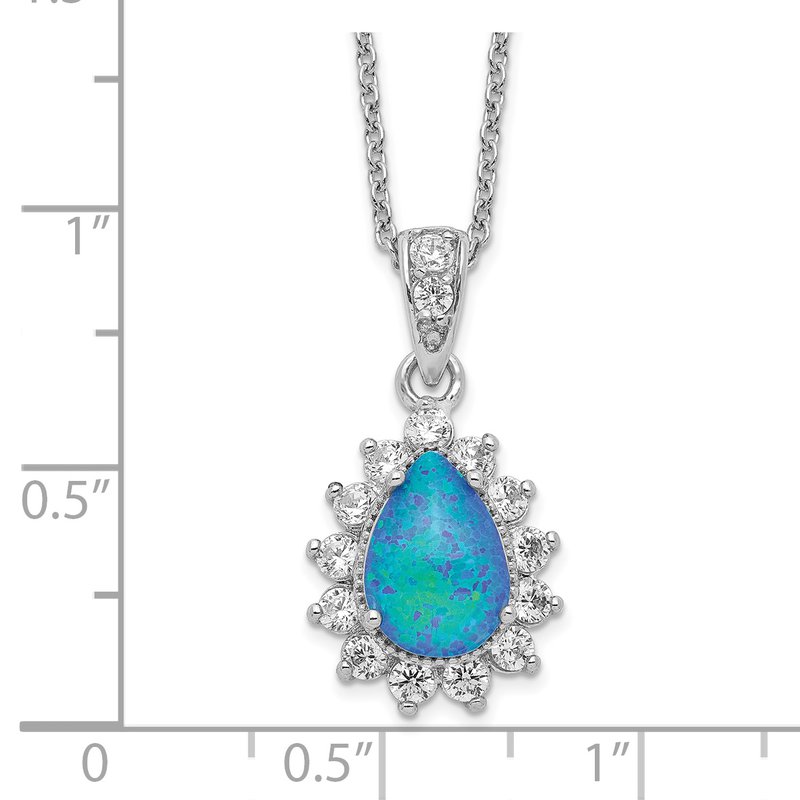 Cheryl M Sterling Silver Created Opal Cabochon & CZ 18in Necklace