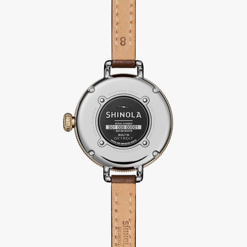 Women’s Shinola Birdy 34mm Watch - Mop Whiskey Leather Strap S0120194479 The Birdy 34mm Watch – Murphy Jewelers main image 4
