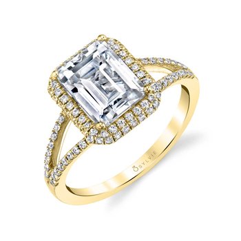 Emerald Cut Classic Double Halo Split Shank Engagement Ring - Clarinda SY289-0034/A4W