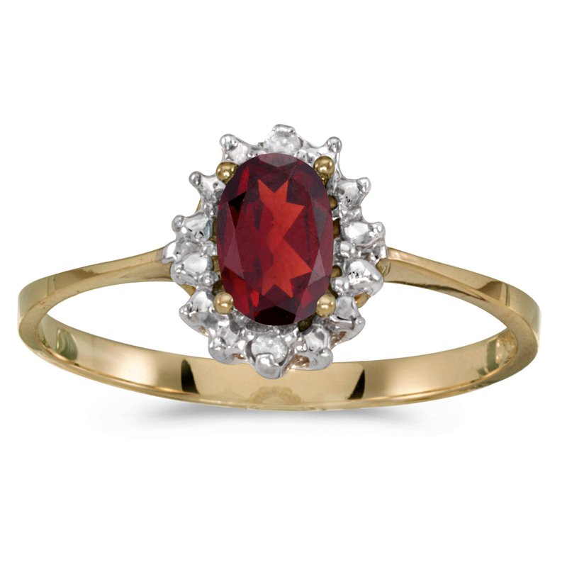 14k White Gold Genuine Oval Garnet and Diamond Ring