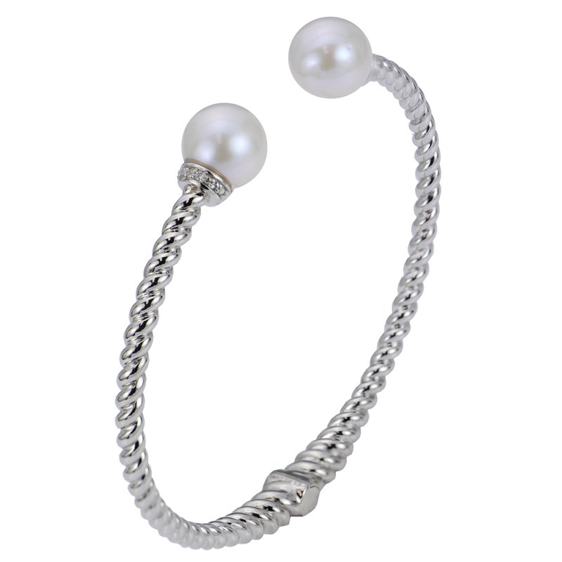 Sterling Silver on sale Puffed Heart and 4-5mm White Rice Shape Freshwater Cultured Pearl 40mm Stretch Bracelet