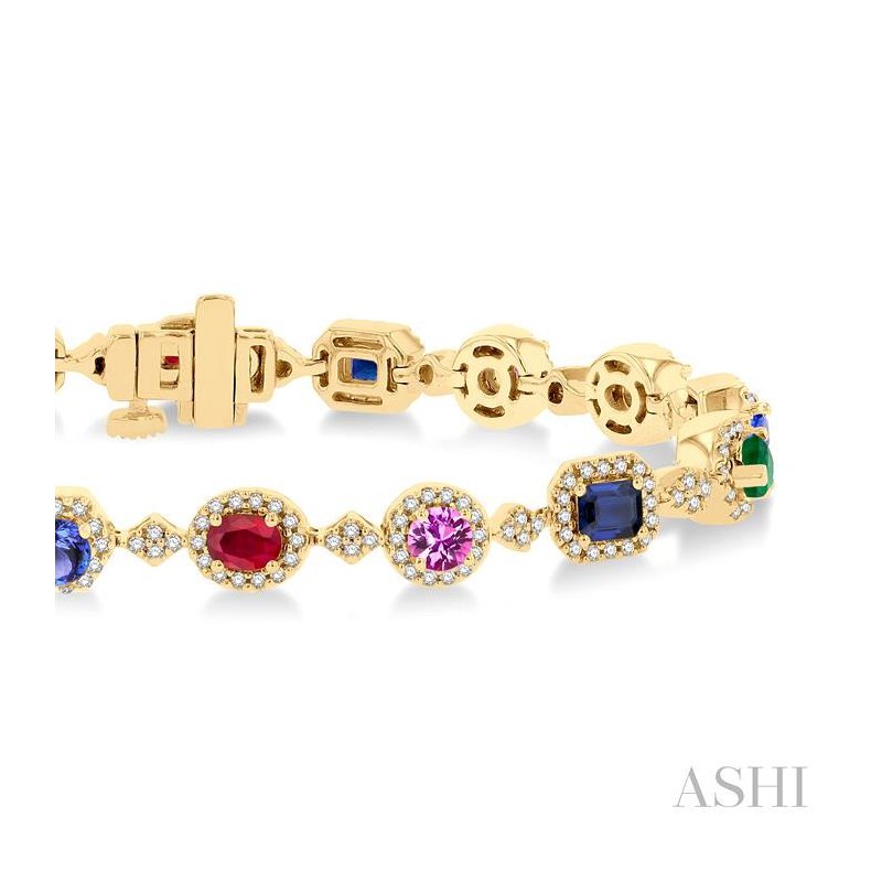 ASHI Mixed Shape Halo Gemstone & Diamond Bracelet