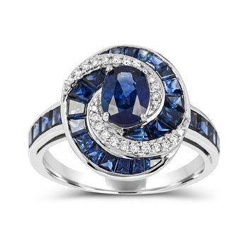 14K White Gold Blue Sapphire and Diamond 0.112cts Ring R12803SB6W4