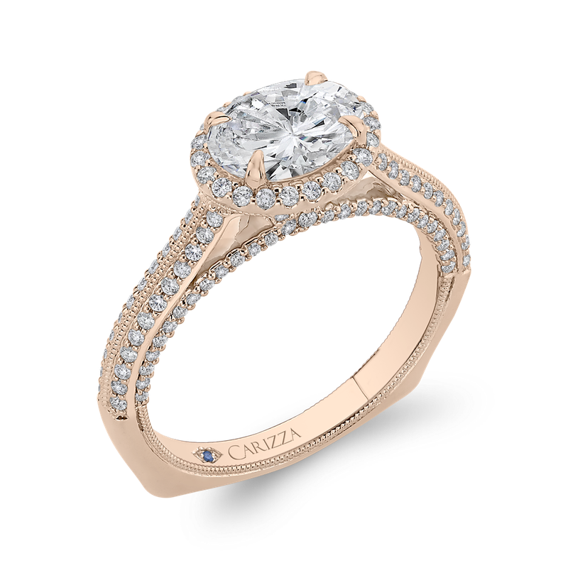 Carizza 14K Rose Gold Oval Diamond Halo Engagement Ring with Euro Shank (Semi-Mount) CAO0438EH-37P-1.00 - Jeweler's Bench, LLC Carizza 14K Rose Gold Oval Diamond Halo Engagement Ring with Euro Shank (Semi-Mount) CAO0438EH-37P-1.00 - Jeweler's Bench, LLC