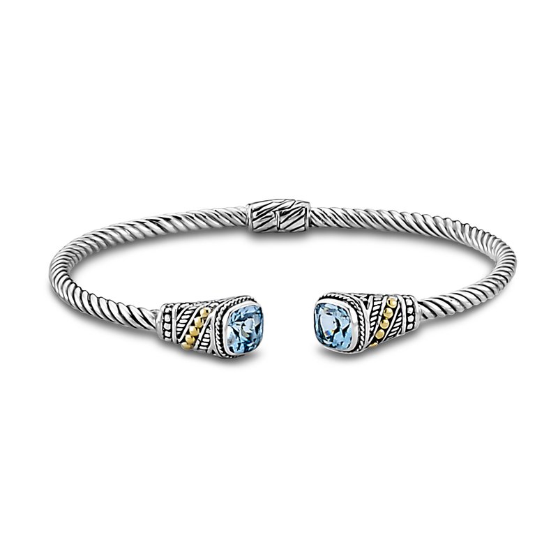 Samuel B STERLING SILVER/18K 3MM TWISTED CABLE CUSHION BLUE TOPAZ