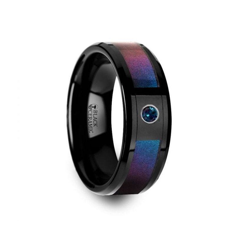 Thorsten KLEIN Black Ceramic Ring Blue & Purple Color Changing Inlay Alexandrite Setting - 8mm Thorsten KLEIN Black Ceramic Ring Blue & Purple Color Changing Inlay Alexandrite Setting - 8mm