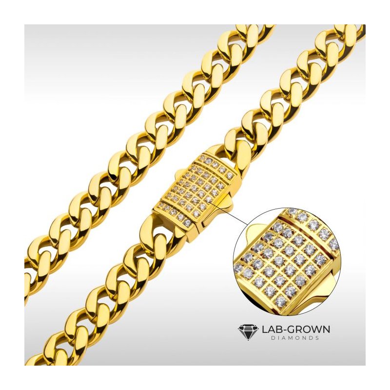 INOX Jewelry 6mm 18Kt Gold IP Miami Cuban Chain Necklace with CNC