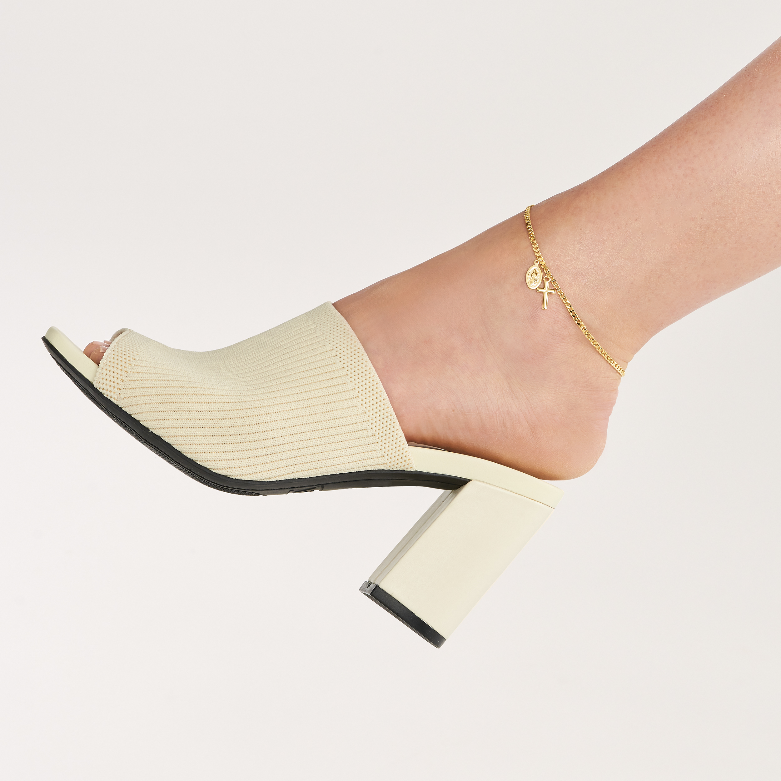 Midas Chain Cross/Mary Dangles on Open Curb Chain Anklet MF035382