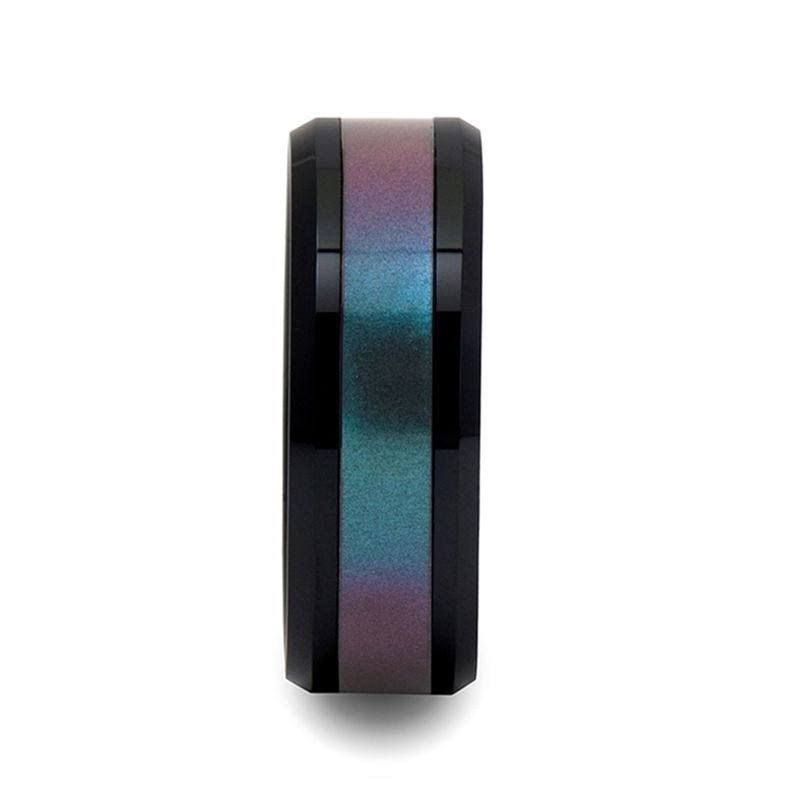 Thorsten BARRACUDA Black Ceramic Ring with Bevels and Blue-Purple Color Changing Inlay - 6mm - 10mm Thorsten BARRACUDA Black Ceramic Ring with Bevels and Blue-Purple Color Changing Inlay - 6mm - 10mm