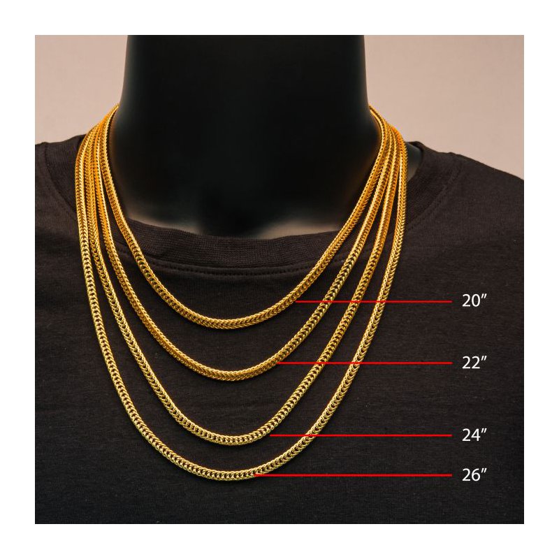 INOX Jewelry 4mm 18Kt Gold IP Foxtail Chain Necklace NSTC2004G