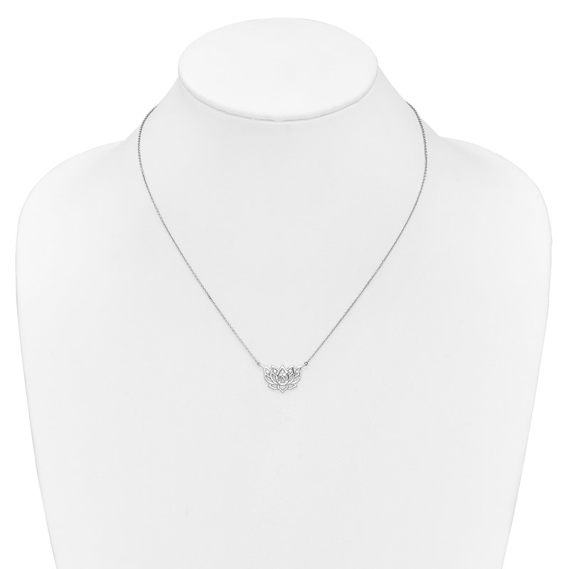 14k White Gold Diamond Lotus Flower Necklace 14k White Gold Diamond Lotus Flower Necklace