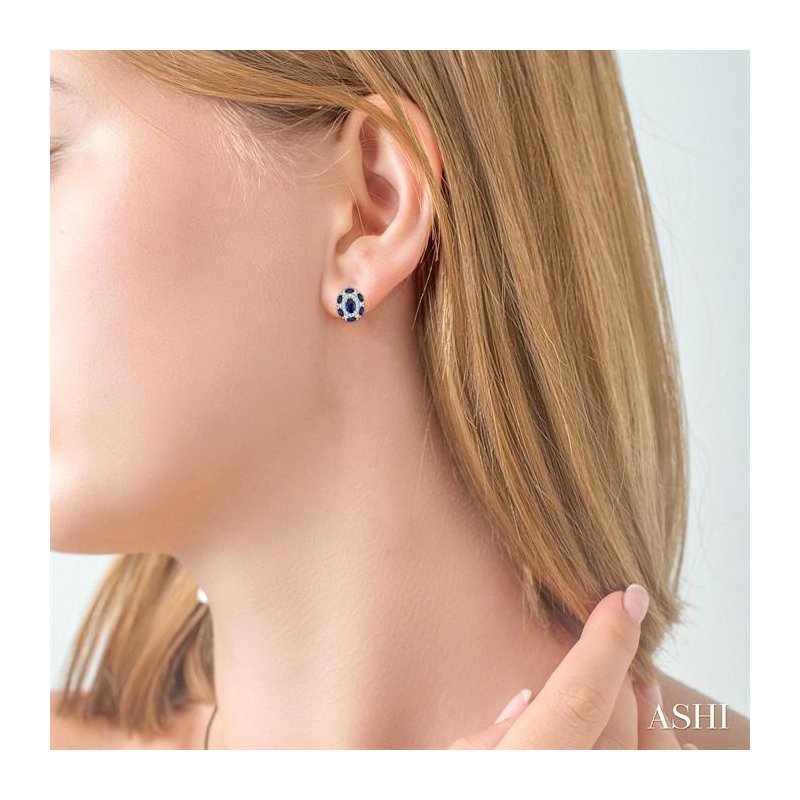 ASHI Oval Shape Gemstone & Halo Diamond Earrings