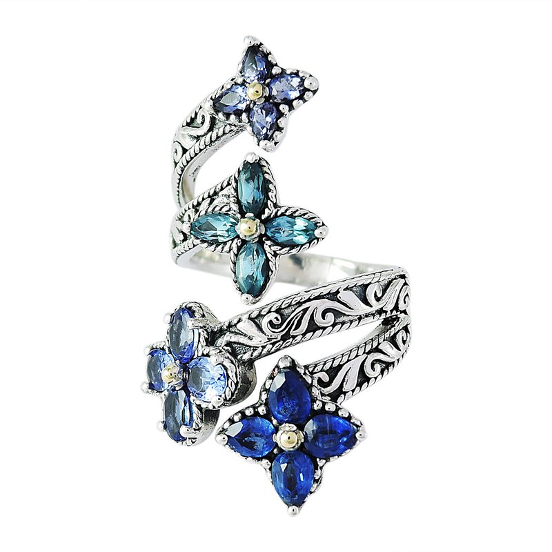 Samuel B STERLING SILVER/18K BLUE MULTI GEMSTONE FLOWER