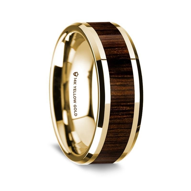 Thorsten 14k White Gold & Black Walnut Inlay Wedding Ring with Diamond - 8mm Thorsten 14k White Gold & Black Walnut Inlay Wedding Ring with Diamond - 8mm