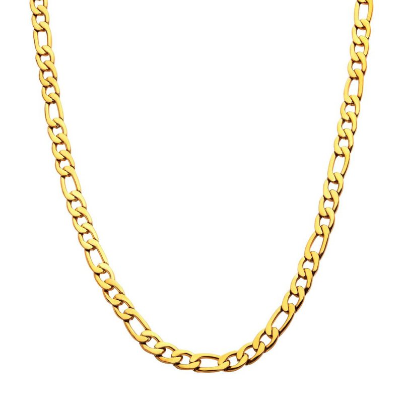 INOX Jewelry 8mm 18Kt Gold IP Figaro Chain Necklace