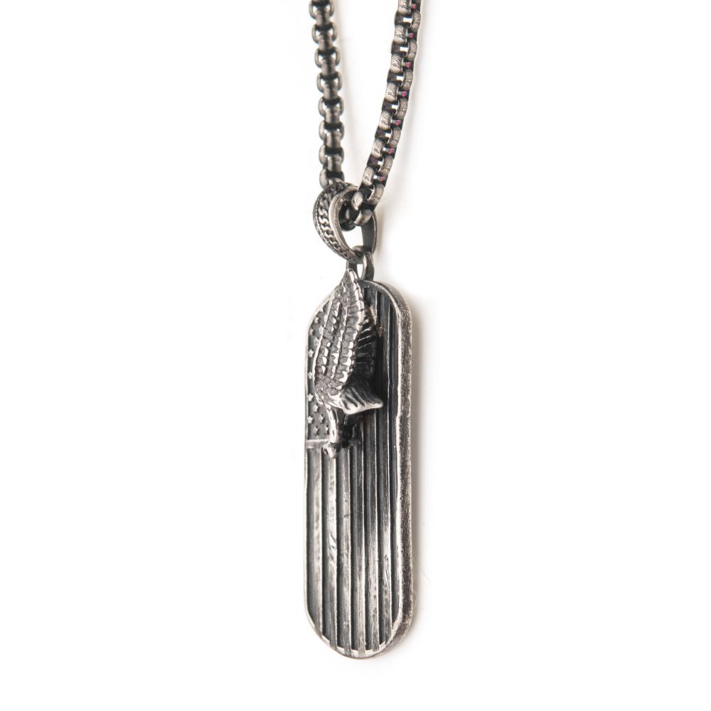 INOX Jewelry Gun Metal IP Rugged American Flag with Polished Steel