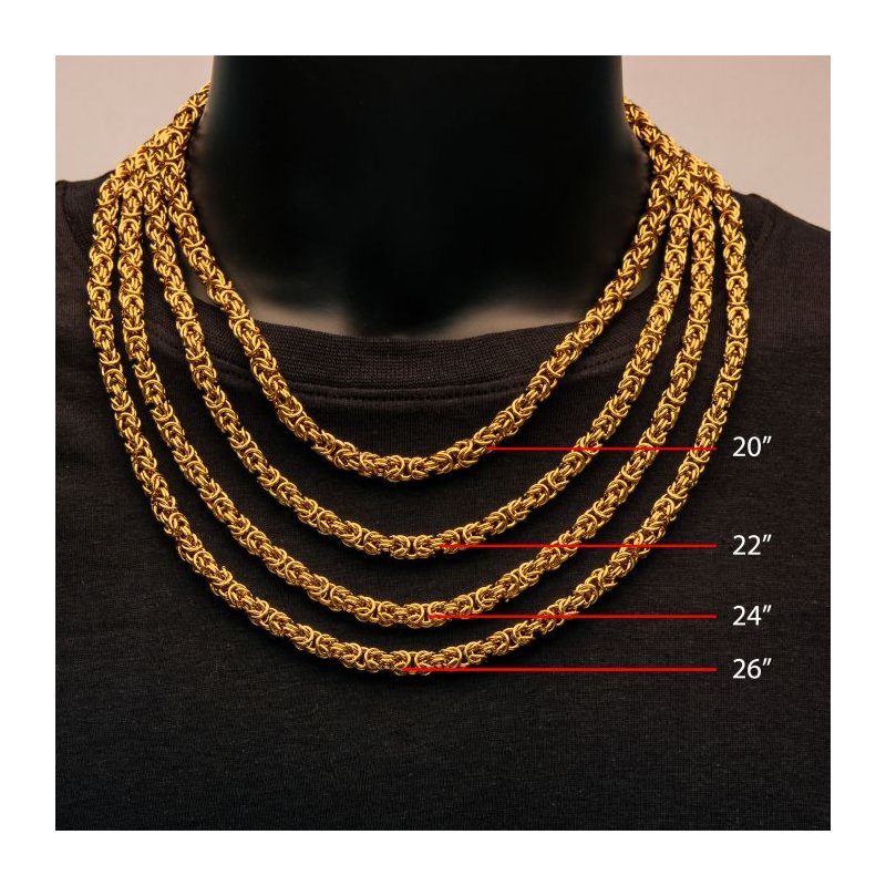 INOX Jewelry 6mm 18Kt Gold IP King Byzantine Chain Necklace