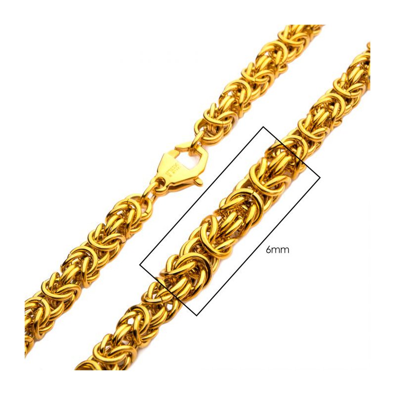 INOX Jewelry 6mm 18Kt Gold IP King Byzantine Chain Necklace INOX Jewelry 6mm 18Kt Gold IP King Byzantine Chain Necklace