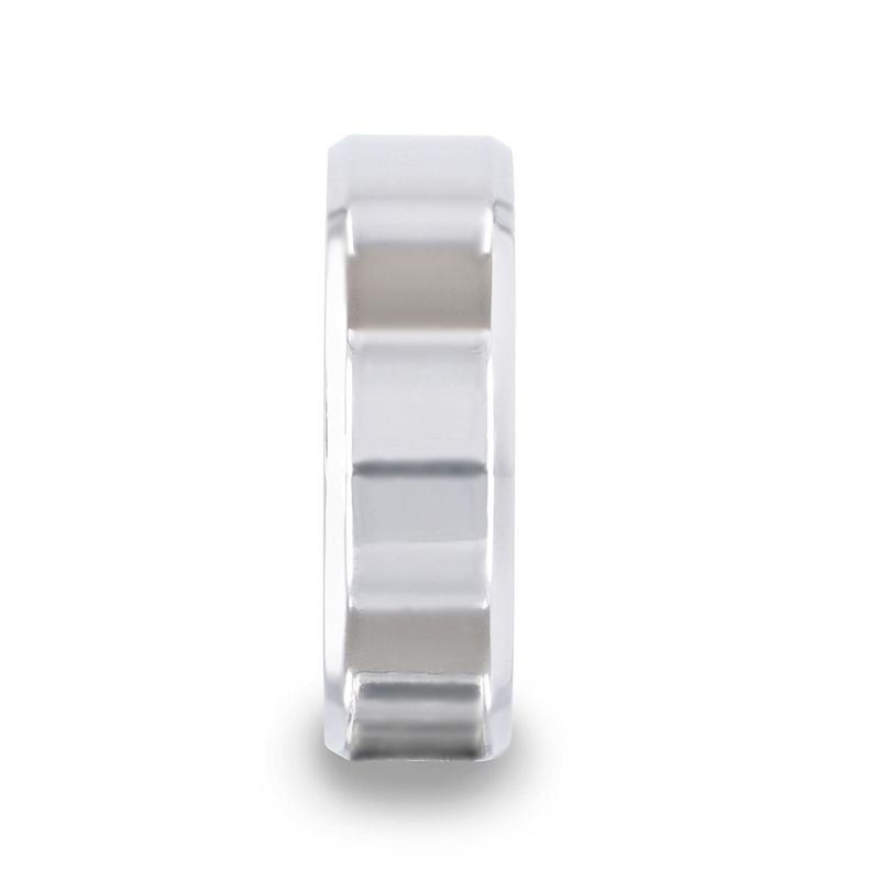 Thorsten LUCID Silver Polished Finish Flat Center Wedding Band With Beveled Edges - 4mm & 8mm Thorsten LUCID Silver Polished Finish Flat Center Wedding Band With Beveled Edges - 4mm & 8mm