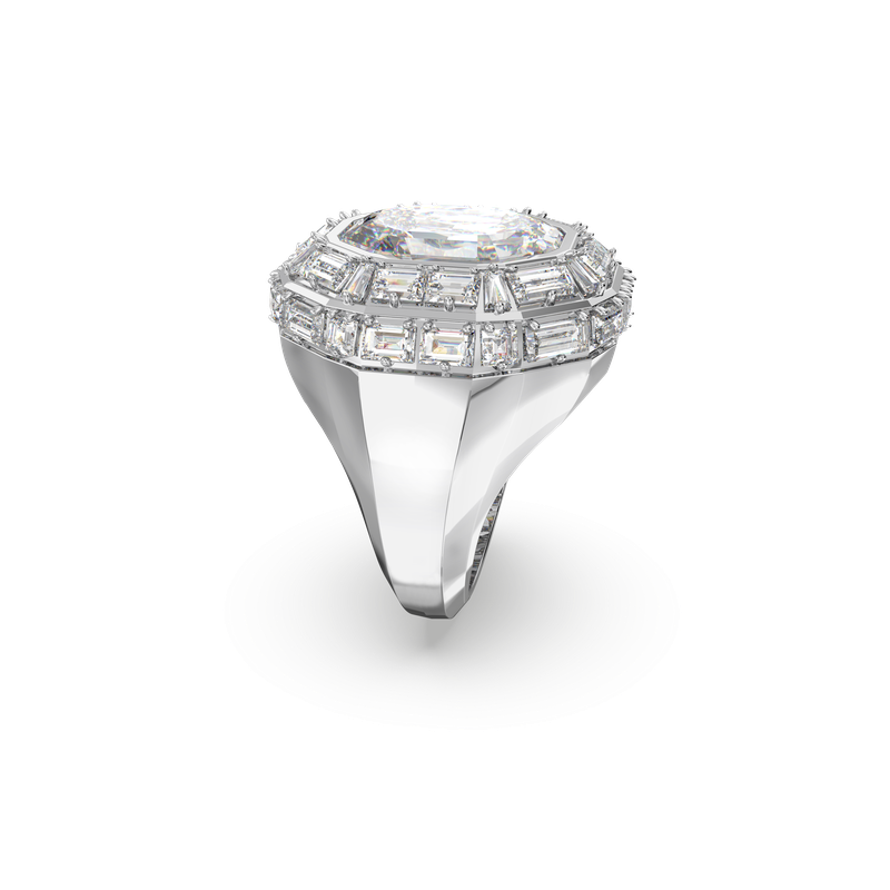 Mesmera cocktail ring, Octagon cut, White, Rhodium plated