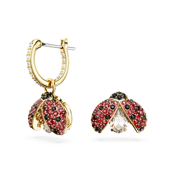 Swarovski Idyllia drop earrings Asymmetrical design Ladybug Red Gold tone plated 5666131 Bradley Gough Diamonds