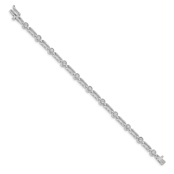 健康アクセサリー R Rhodium Plated 925 Sterling Silver Turquoise and Clear CZ