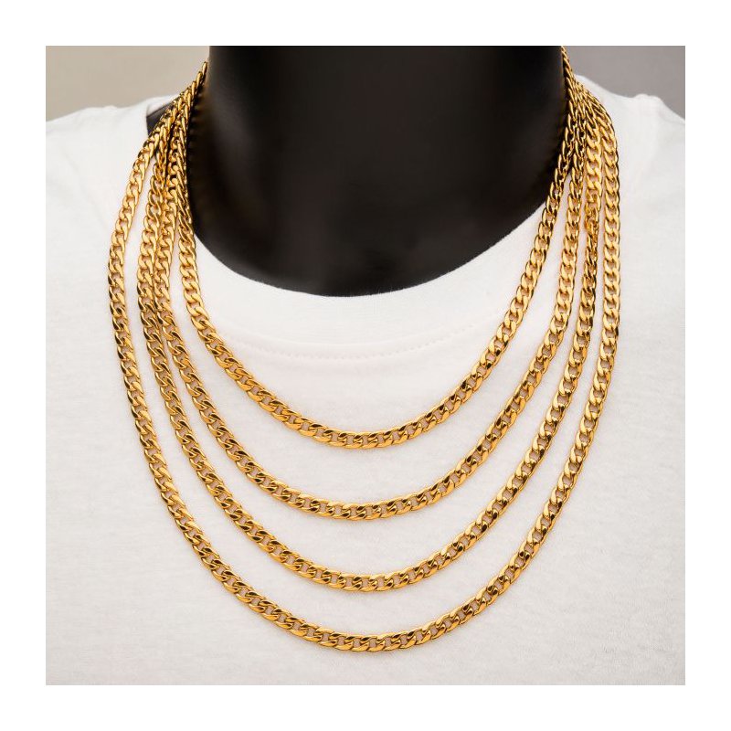 INOX Jewelry 4mm 18Kt Gold IP Classic Curb Chain Necklace
