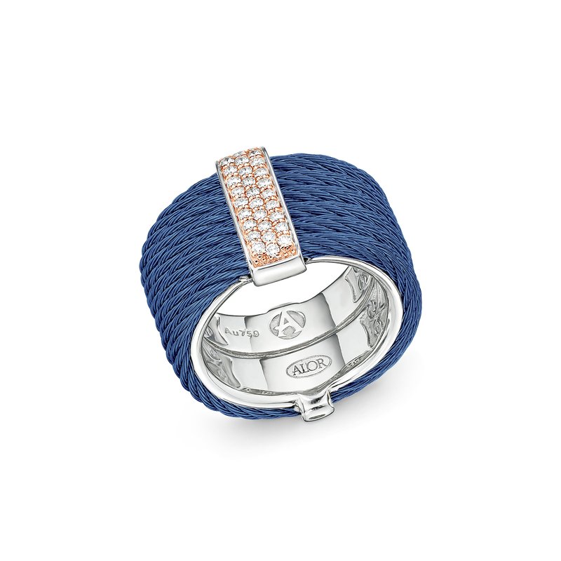 ALOR ALOR Blueberry Cable Monochrome Ring with 18kt Rose Gold &amp 