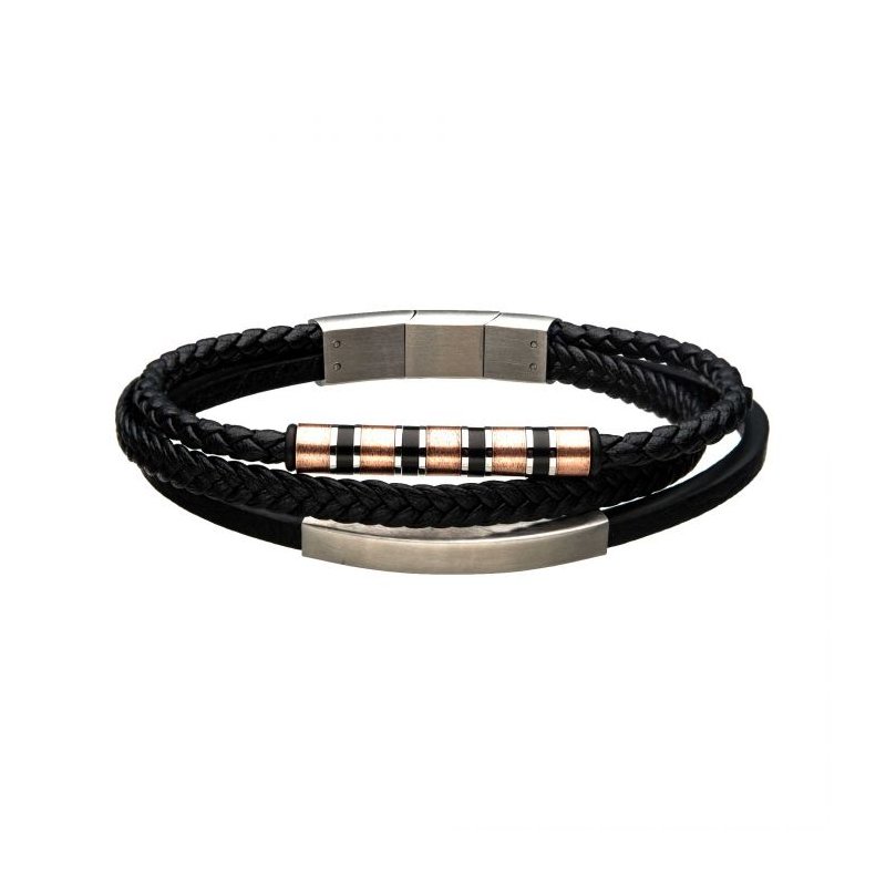 Black deals Leather Bracelet By Inox