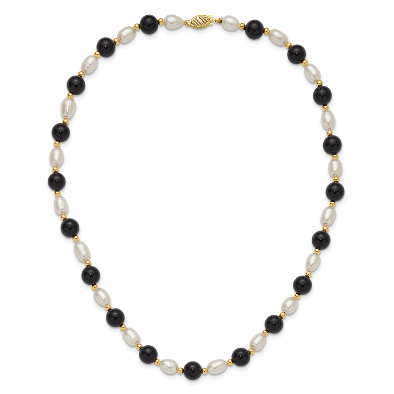 QG 14k 6-7mm White Rice Freshwater Cultured Pearl and Onyx