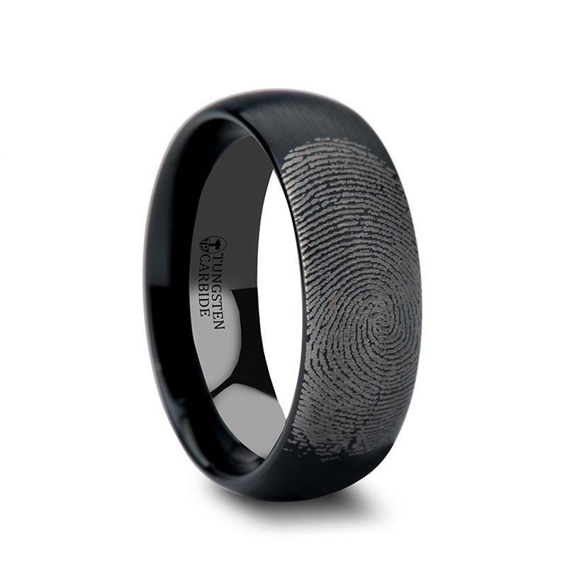 Thorsten Fingerprint Ring Engraved Domed Tungsten Ring Brushed Ring - 4mm to 12mm Thorsten Fingerprint Ring Engraved Domed Tungsten Ring Brushed Ring - 4mm to 12mm