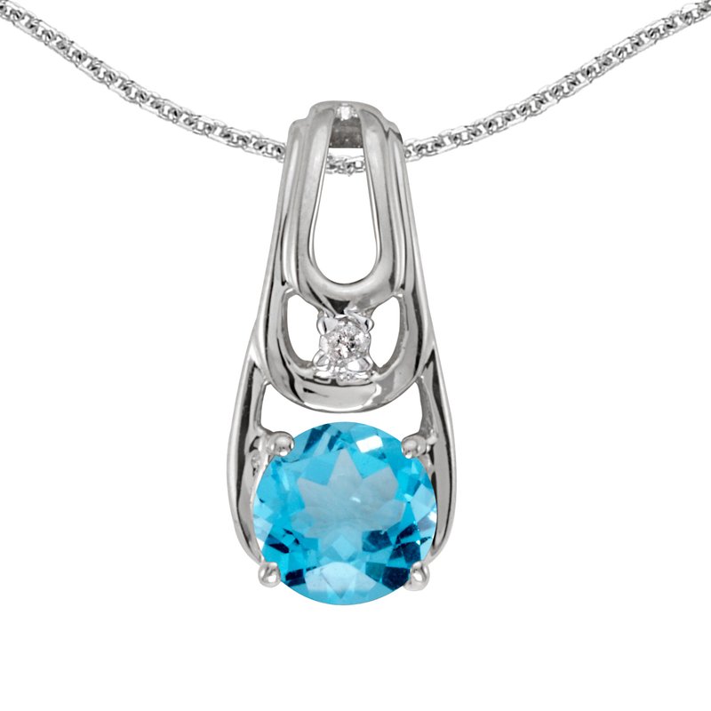 Color Merchants 10k White Gold Round Blue Topaz And Diamond