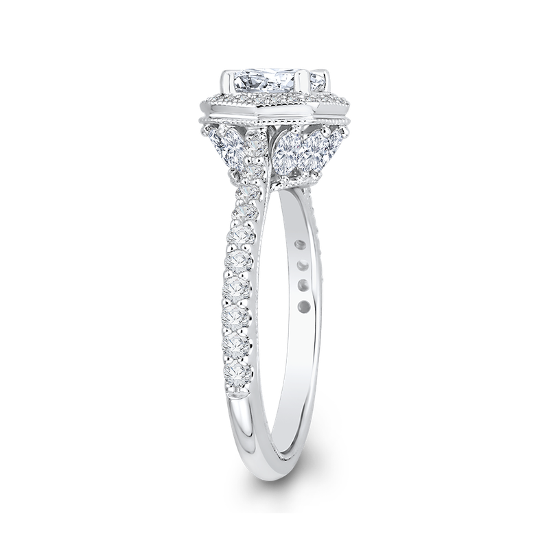 Carizza 14K White Gold Round Cut Diamond Octagon Shape Halo